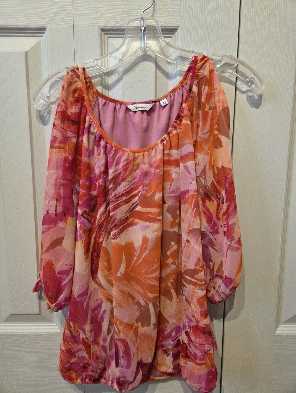 Reitmans Pink and Orange Floral Off-Shoulder Tunic Top
